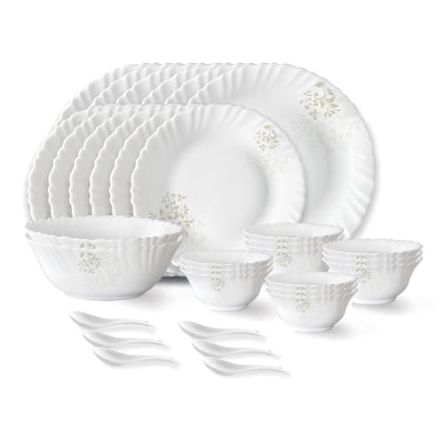 Larah by Borosil Ingot Fluted Opalware Dinner Set 33 Pieces