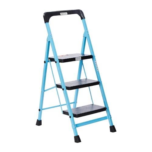 Amazon Basics 3 Steps Foldable Iron Ladder with Tool Tray