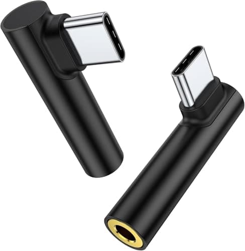 One Plus Original C to 3.5mm Audio Adapter (Pack of 2) | Type-C to AUX Headphone Jack Dongle with DAC Chip | Right-Angle Connector | Compatible with Mi, iQOO, Vivo, iPad Pro & Type-C Devices – Black