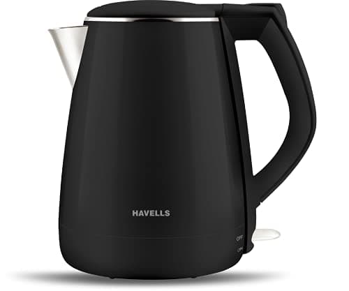 Havells Aqua Plus Electric Kettle 1.2 Litre, 1250 Watt | 304 Stainless Steel Inner Body | Cool Touch Body | Auto Shut-Off | Wider Mouth | 2 Years Door Step Warranty by Havells (Black)