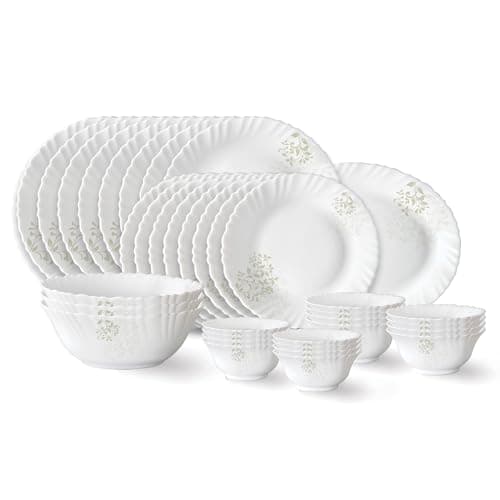 Larah by Borosil Ingot Fluted Opalware Dinner Set, 36 Pieces