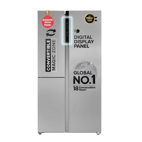 Haier 598 L 3 Star Frost Free Expert Inverter Smart Sense AI enabled 3-Door Side by Side Refrigerator (HRT-683ISU1, Inox Steel, Magic Convertible Zone, Deo Fresh Technology, 2026 Model)