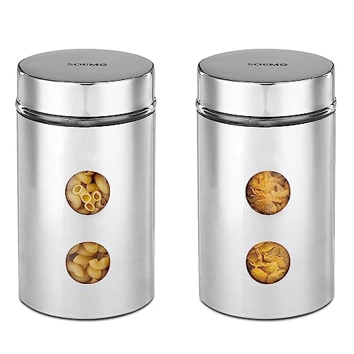Amazon Brand - Solimo Drip Window Steel Jacketed Glass Jars | Set of 2 | Multipurpose Kitchen Organizer with See-Through Window | 1200 ml | Silver