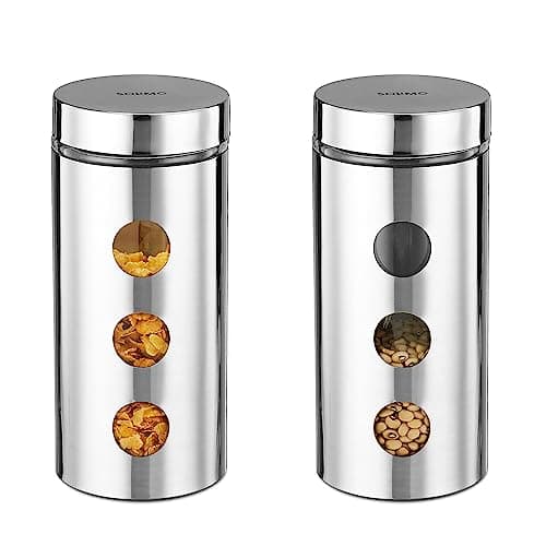 Amazon Brand - Solimo Steel Jacketed Glass Jar 1700ml Set of 2