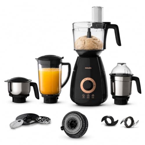Philips Stainless Steel Mixer Grinder HL7707/01, 750W, 4 Jars | 3-in-1, Mixer Grinder for home + Juicer + Food Processor, Black