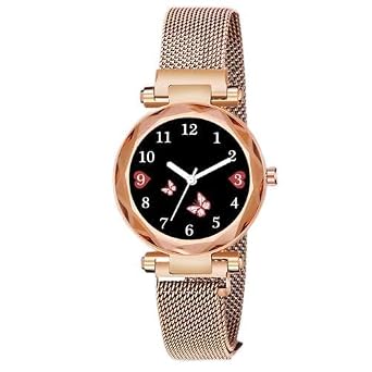Queen Round Dial Magnetc Strap Analog Gold Watch for Girls_2051