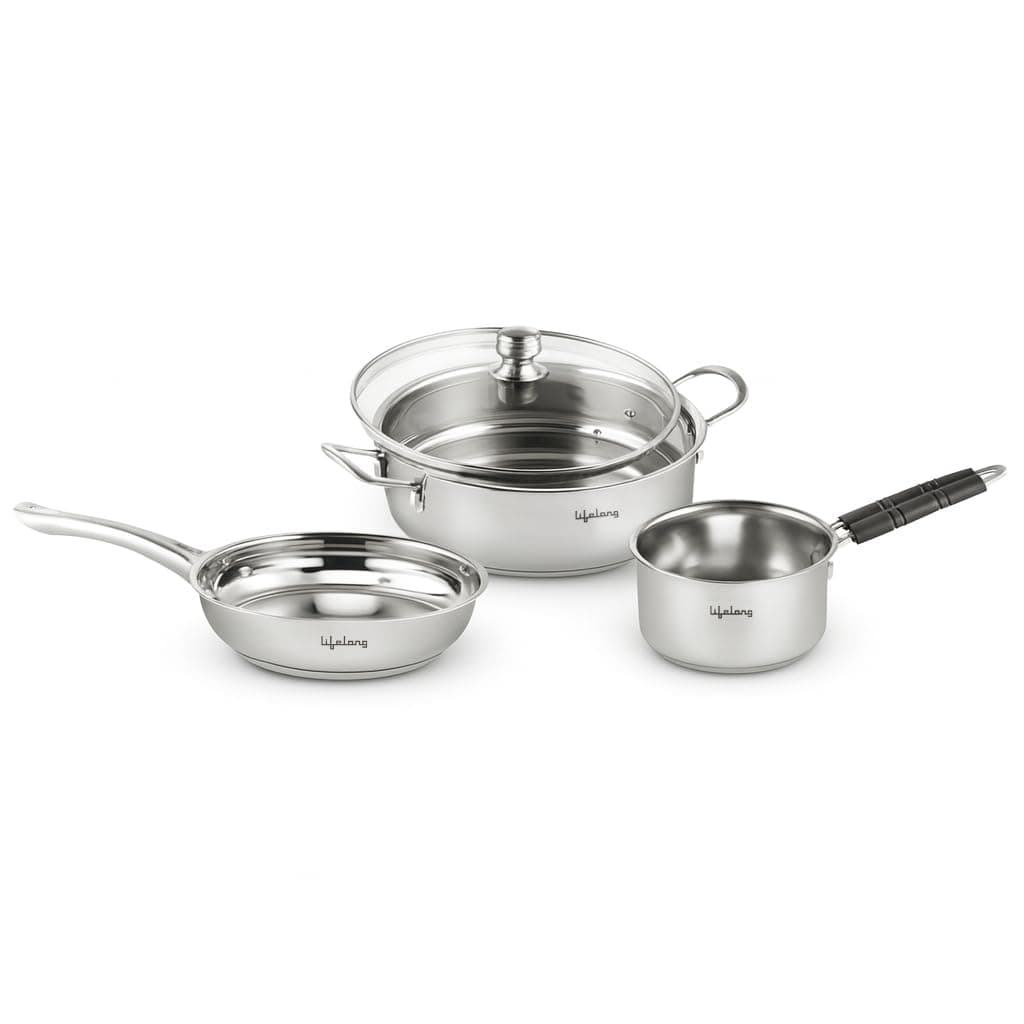 Lifelong 4 Piece Stainless Steel Cookware Set (LLSSKFS01)