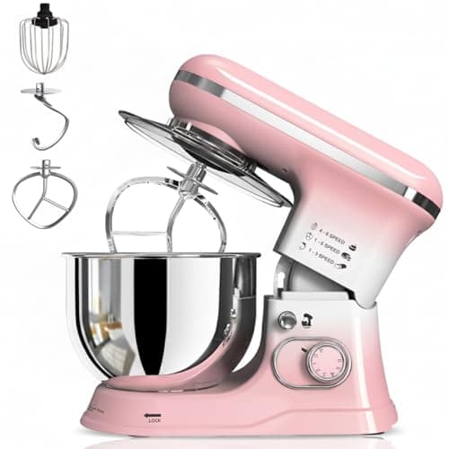 INALSA Stand Mixer 1200W | Pure Copper Motor | 5.4 L SS Bowl With Splash Guard | Accessories Included | Dishwasher Safe | Baking,Cake Mixer,Kneading-Kratos(Dual Pink)