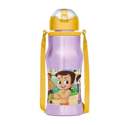 MILTON Sipmate 450 Stainless Steel Sipper Water Bottle 415 ml, Single Walled, ISI Certified I Leak Proof Lid, Rust Proof I For School, Office, Gym I Purple (CHHOTA BHEEM)