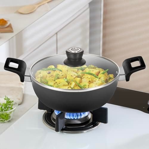 Borosil 2 L 22 cm Hard Anodized Deep Kadai with Glass Lid