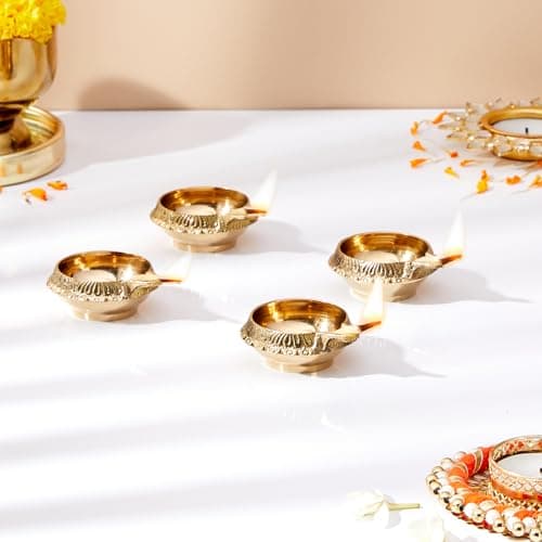 Solimo Brass Kuber Diya with Stand Pack of 4