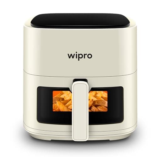 Wipro Elato CAF 201 Digital Air Fryer | 1200W Power | 4.2L Capacity | Transparent Full Window | Digital Touch Control | 8 Preset Modes | White | 2 Year Warranty