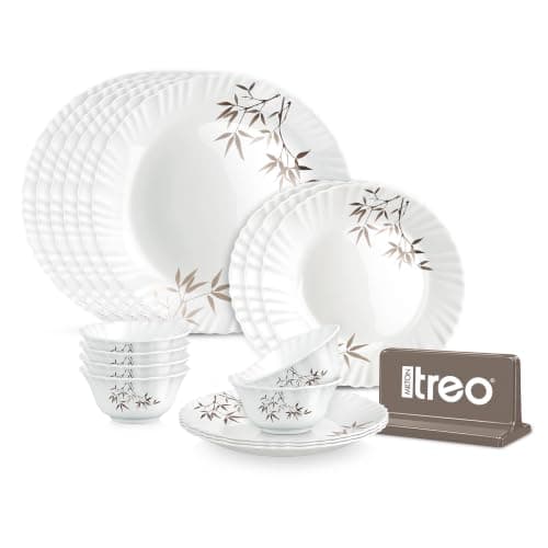 Treo by Milton Opalware Aurelia Arashi Dinner Set of 18 | Serving for 6 | Microwave & Dishwasher Safe | Bone-Ash Free | Tempered Toughness | Plates & Bowls | Crockery Set for Dining & Gifting