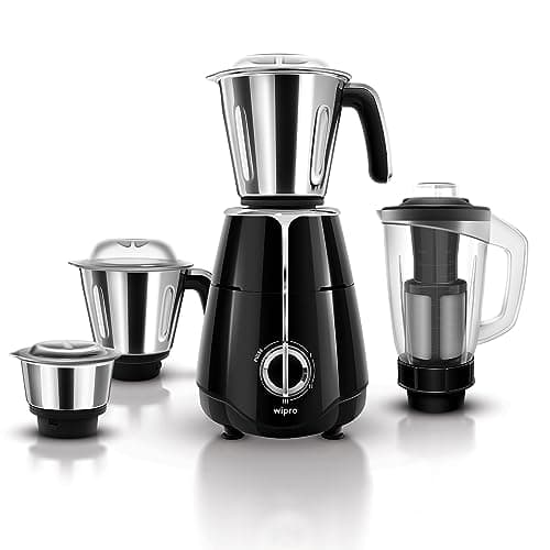 Wipro Elato FMG206 1000 Watt Mixer Grinder with 4 Jars,Heavy Duty 100% Copper Motor,Superfast Grinding,Stone Pounding Blade for Masala, 4 Jars Mixer Grinder 1000 Watt, 5 Years Motor Warranty, Black