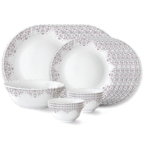 Larah by Borosil Lark Fluted Series Opalware Dinner Set | 19 Pieces for Family of 6 | Microwave & Dishwasher Safe | Bone-Ash Free | Crockery Set for Dining & Gifting | Plates & Bowls | White