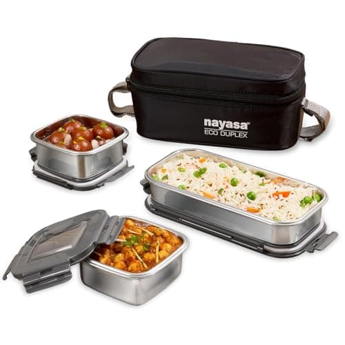Nayasa Eco Duplex 3 Stainless Steel Lunch Box Set with Bag