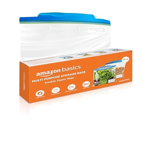 Amazon Basics Multipurpose Zip Lock Bags (45 Count)