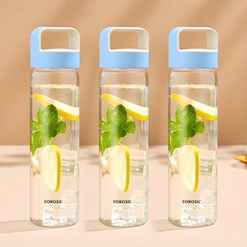 Borosil Neo Borosilicate Glass Water Bottle Set, 550ml (Pack of 3)