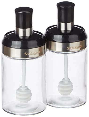 Solimo Borosilicate Glass Sauce Jar with Dipper (250 ml, Set of 2)