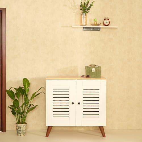 Green Soul Zuvio 2 Door | Engineered Wood Ventilated Shoe Rack | 3 Shelves, 2 Doors | Stores up to 10 Pair of Shoes | 3 Year Warranty | Oak & White | Installation Provided