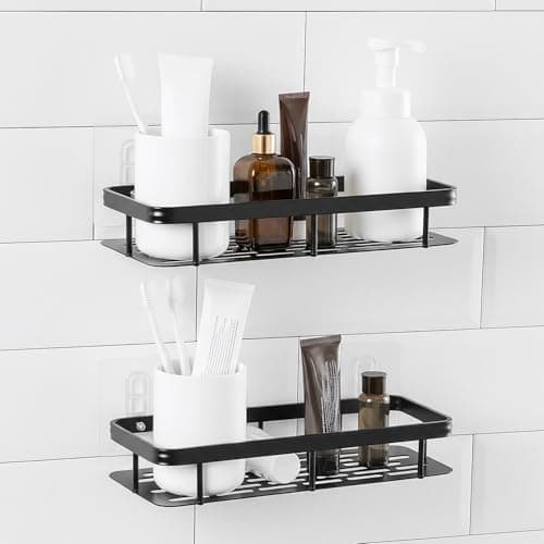 Amazon Basics Self-Adhesive Aluminium Bathroom Wall Shelf (Pack of 2)