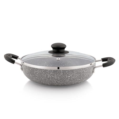 Amazon Brand - Solimo Non-Stick Kadai with Glass Lid (22 cm)