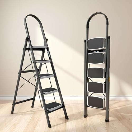 Plantex Steel 5 Step Ladder for Home/Wide Anti Skid 5 Step Ladder Foldable/5 Year Manufacturer Warranty By Plantex (Gray)
