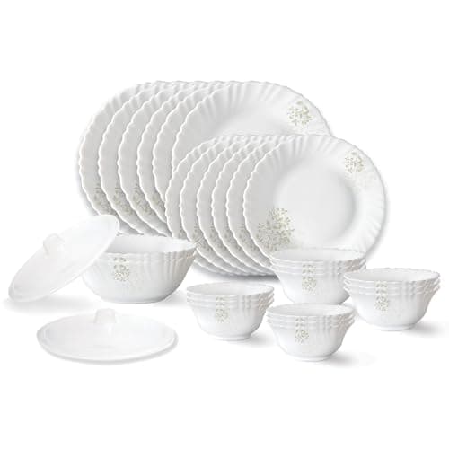 Larah by Borosil Ingot Fluted Opalware Dinner Set (28 Pieces)