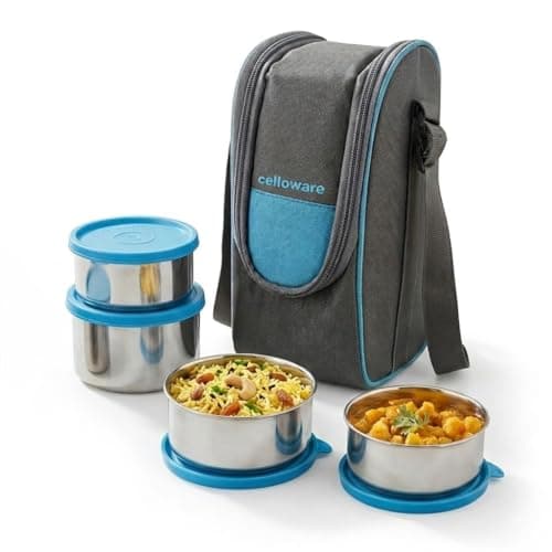 Cello Steelox 4 Pcs Stainless Steel Lunch Box Set with Jacket