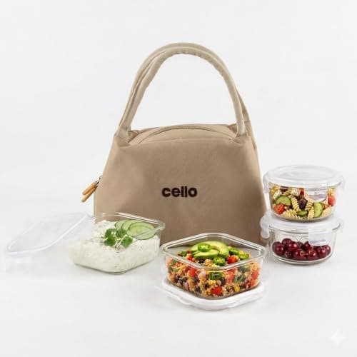 Cello Alba 4-Piece Glass Lunch Box Set with Bag