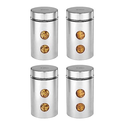 Amazon Brand Solimo Steel Jacketed Glass Jar 1200ml Set of 4