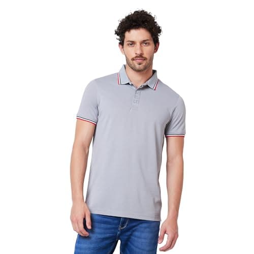 Spykar Polo Collar Half Sleeves Grey T-Shirt for Men (Size: 2XL)-MKTFP1BD006