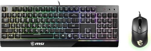 MSI Vigor GK30 Combo RGB Gaming Keyboard & Mouse Set, Mechanical-Like Plunger Switches, 6-Zone Backlit GK30 Keyboard, 5000 DPI GM11 Optical Mouse, Water Repellent, Ergonomic Design, US Layout