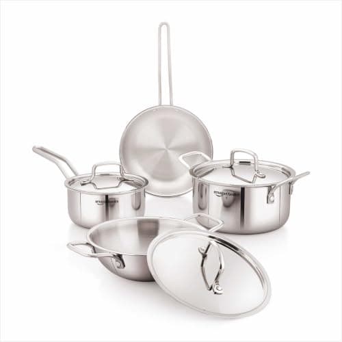 Amazon Basics Triply Stainless Steel Cookware Set (7 Pcs)
