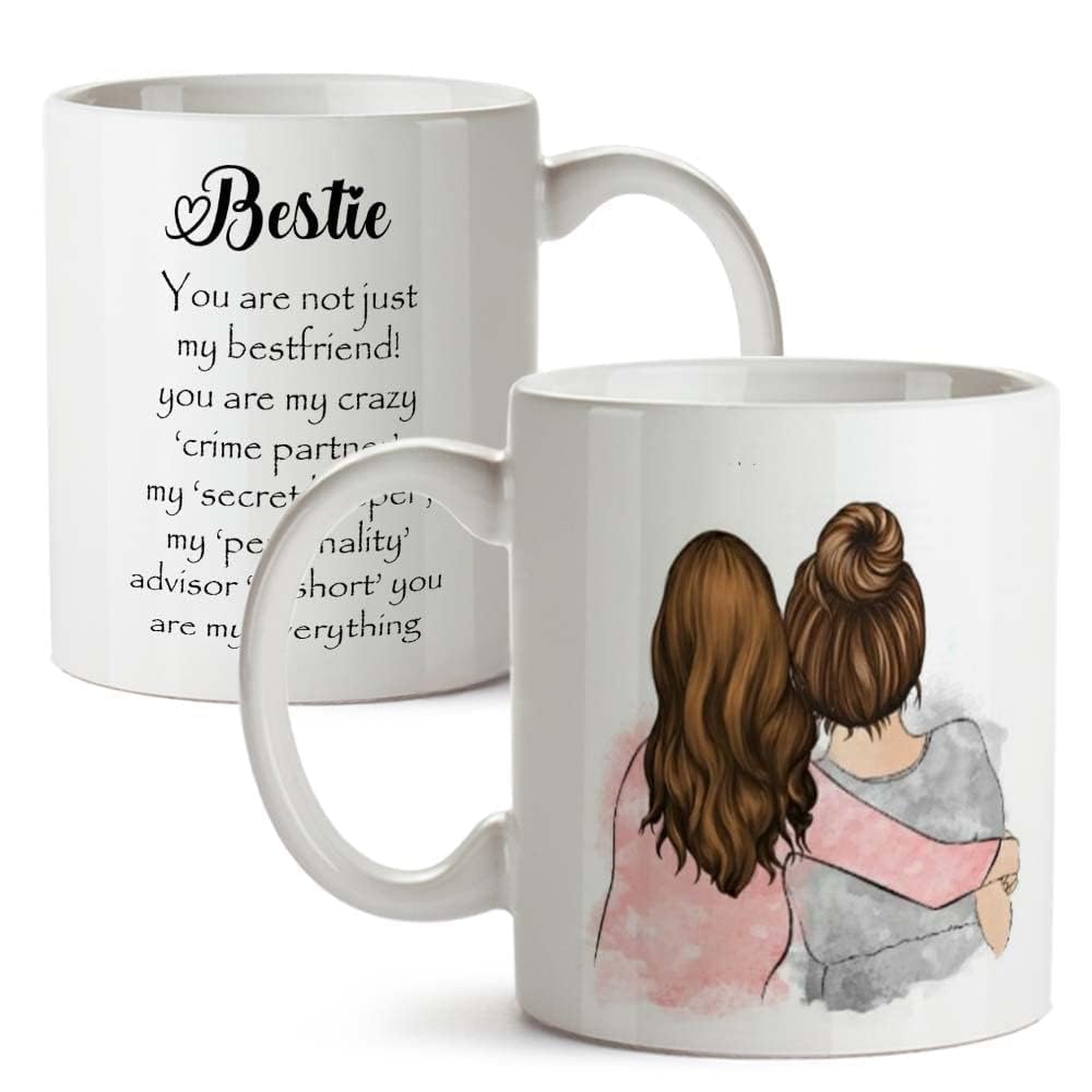 Funny Bestie with Friendship Quotes Printed 325 ml Ceramic Coffee Mug/Tea Cup Gift for Girls, Best Friends, Sister Mom, Wife, Girlfriend 325 ml (Best Friend-1)