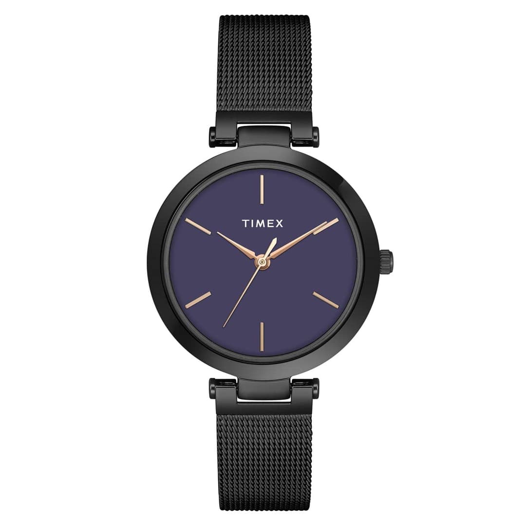 TIMEX Analog Watch for Women with Purple Round Dial & Black Stainless Steel Bracelet Band Water Resistant Women's Wrist Watches - TWEL118SMU05