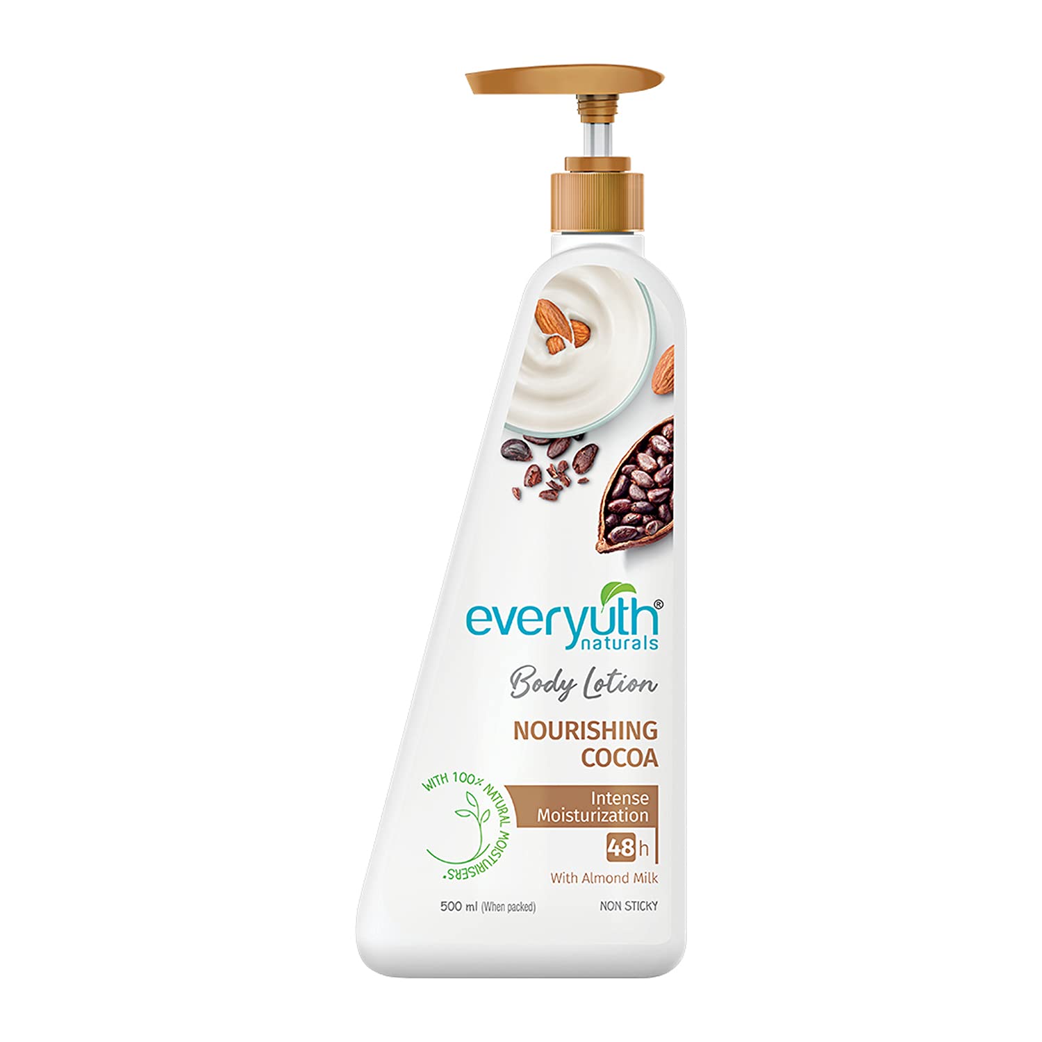 Everyuth Naturals Nourishing Cocoa Body Lotion | 48Hr Deep Moisturization | Smooth, Radiant & Healthy Skin| With 100% Natural Almond Milk & Cocoa | Deep Moisture Care For Dry Skin - 500ml Bottle