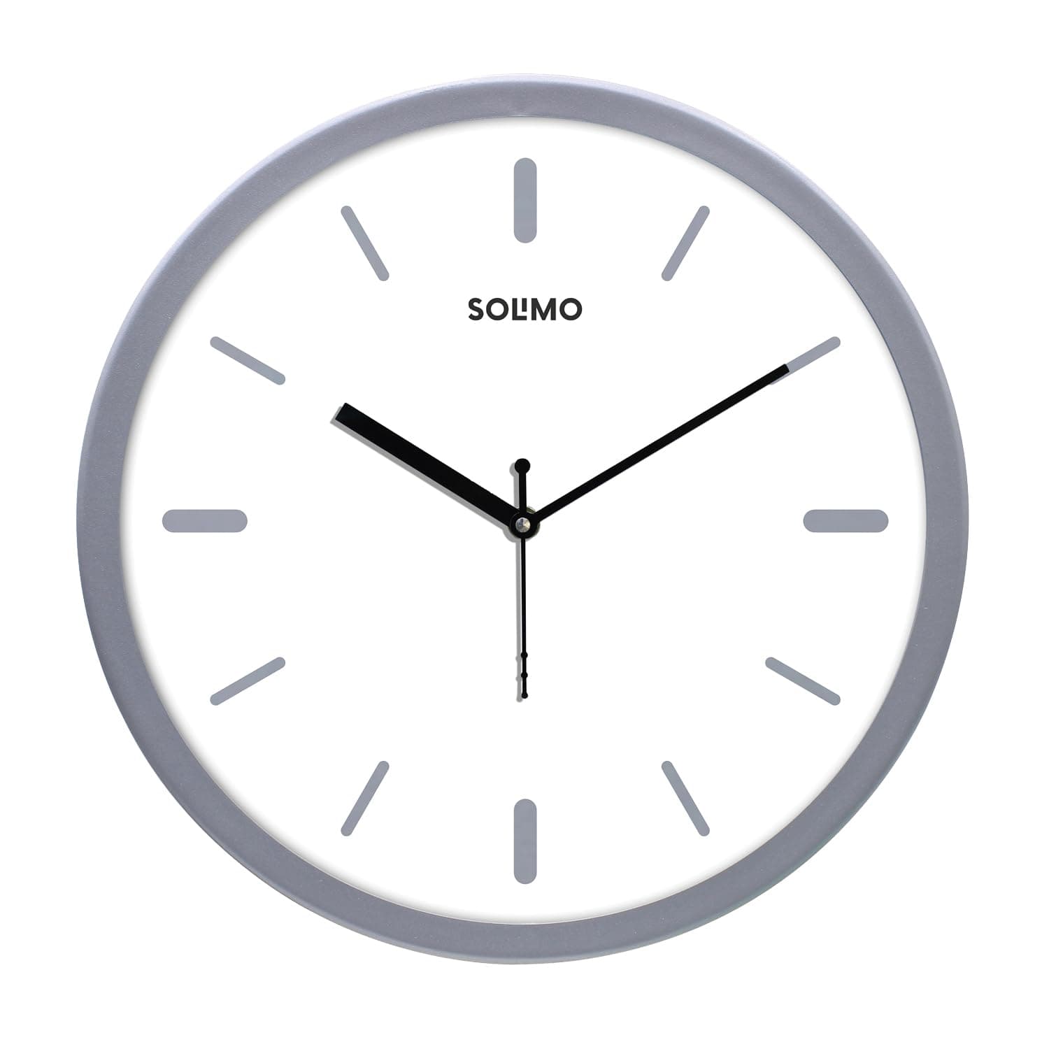 Amazon Brand - Solimo Elegant Metallic Analog Wall Clock, Silent Sweep, Slim Line Time Indicator (12 Inches, Silver Frame)