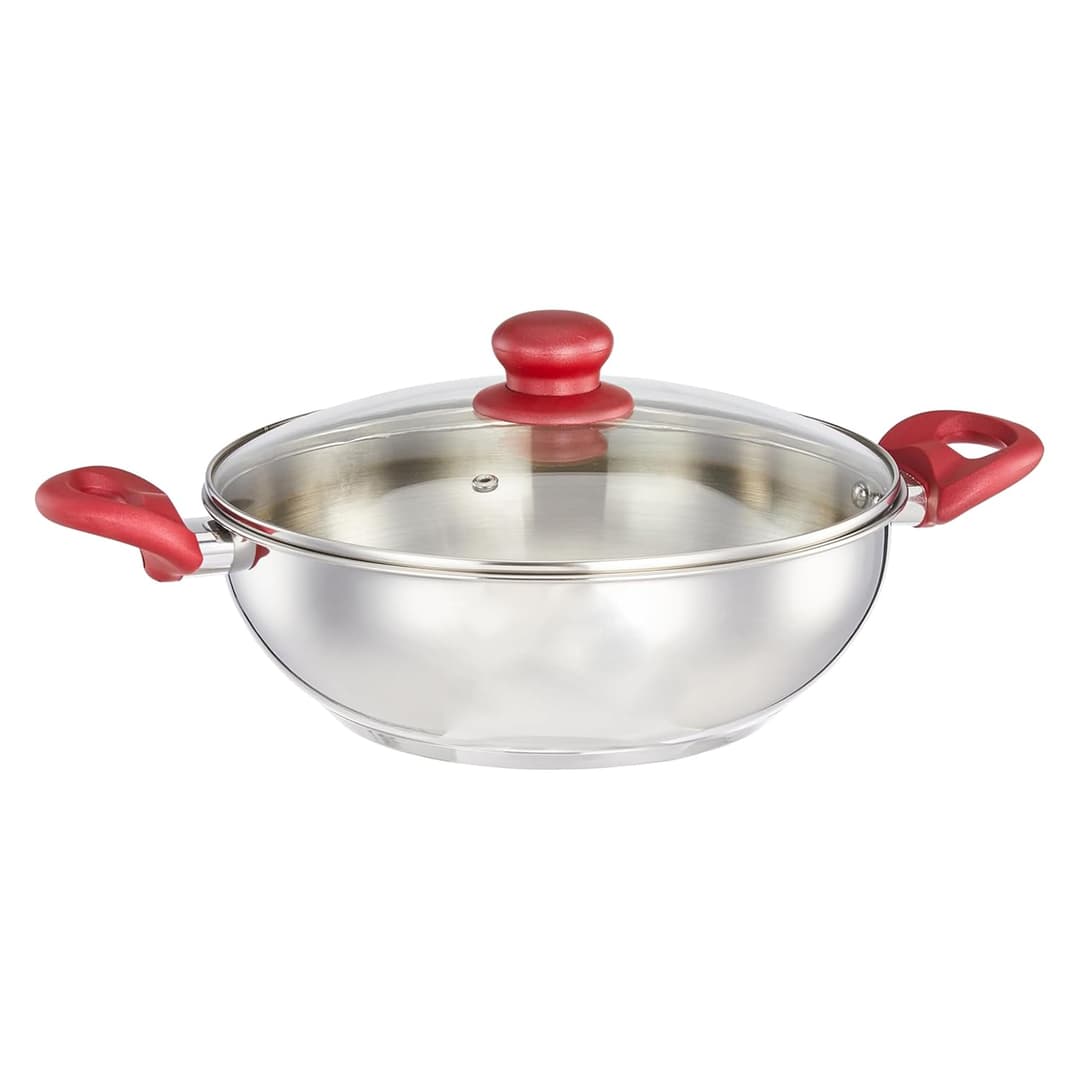 Amazon Brand - Solimo Stainless Steel Kadhai with Glass Lid (26 cm)