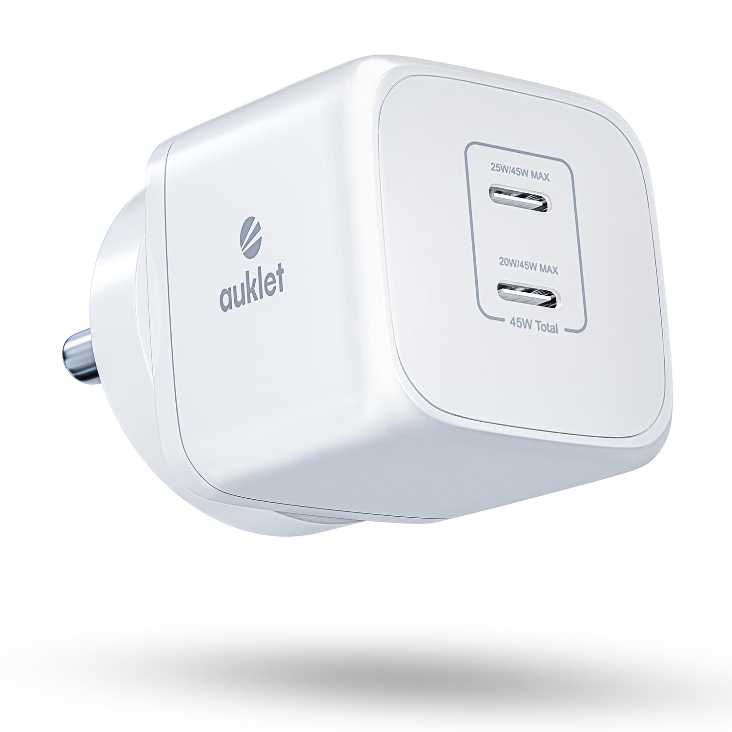 45W GaN Fast Wall Charger, with PD & PPS Support, USB 2C, 1A Port, BIS Certified,Compatible with All iPhones, iPads, Samsung Galaxy, Smartwatch and All Android Mobiles,White