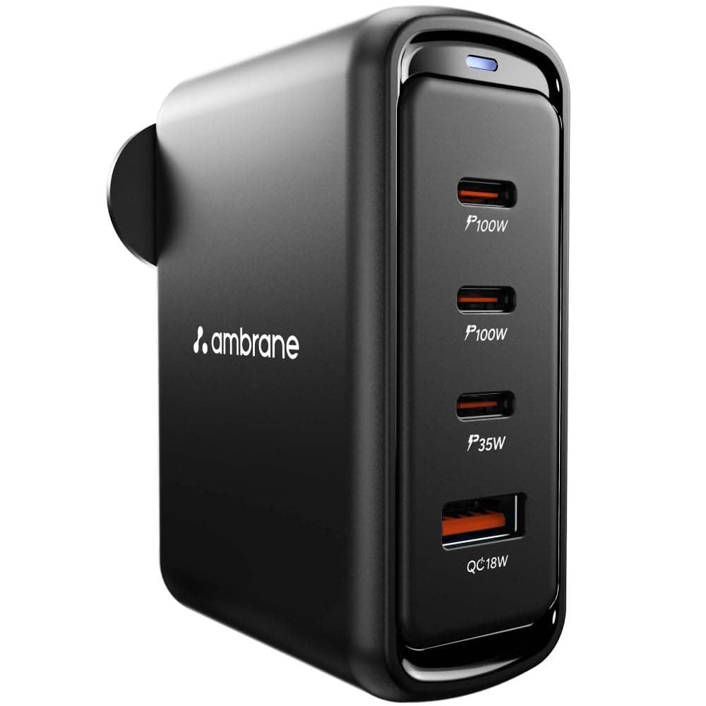 Ambrane 100W 4-Port GaN Charger (3 USB-C + 1 USB-A)