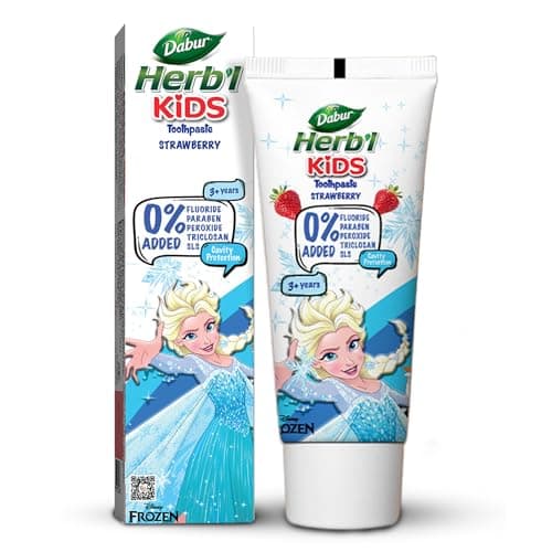 DABUR Herb'l Kids Elsa Frozen Toothpaste | 3+ Years | Strawberry Flavour | 80g | No added chemicals | Cavity protection | Fights germs | Strong Teeth,Healthy Gums | Natural & Safe For Kids | SLS & Flouride free