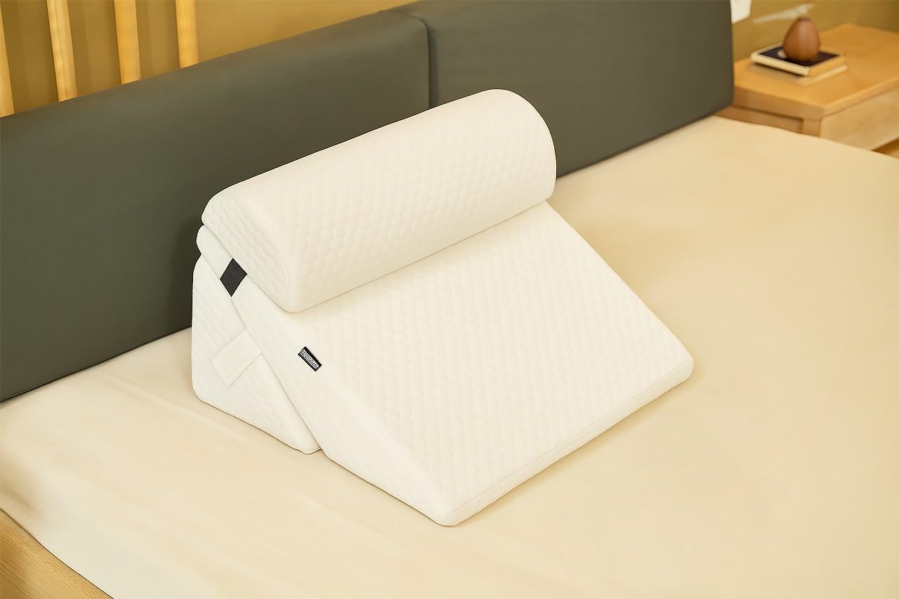 CareFoam Memory Foam Wedge Pillow for Bed with Adjustable Headrest | 2 Years Warranty | 20 x 20 x 12 Inch | Orthopedic Back Support Cushion for Acid Reflux GERD Snoring Reading Sleeping Leg Elevation