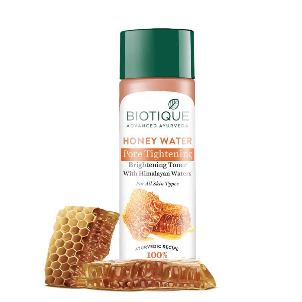 Biotique Honey Water Pore Tightening Brightening Toner with Himalayan Waters | Maintains pH Balance | Moisturized and Hydrated Skin | | 100% Botanical Extracts | Suitable for All Skin Types | 120ml