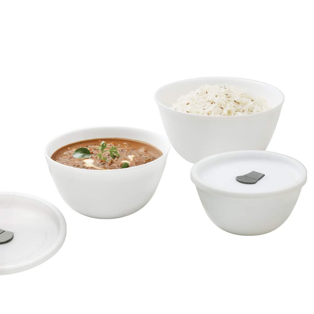 Larah by Borosil Opalware Serving Bowl Set with Lid