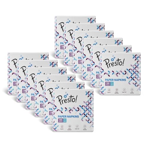 Amazon Brand - Presto! 1 Ply Tissue Paper Napkin | 1200 Pulls | 100 Pulls X 12 Packs | 100% Natural Virgin Cellulose Fiber