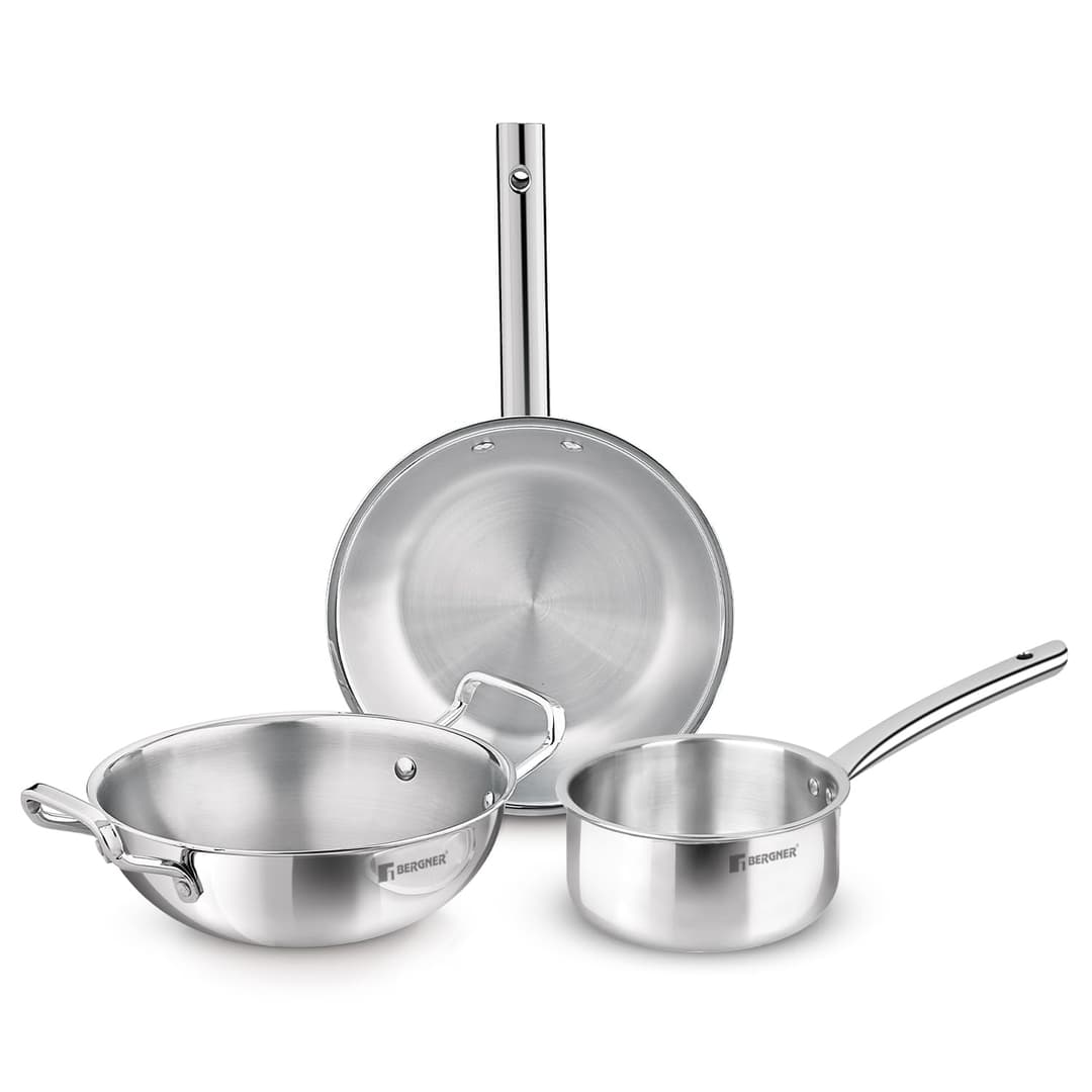 Bergner TriPro 3 Pcs Tri-Ply Stainless Steel Cookware Set