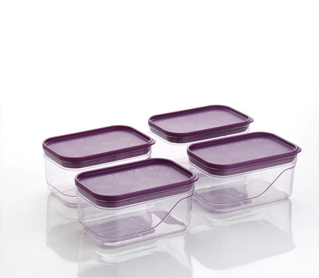 Arto Clear Food Storage Containers with Purple Lids, Rectangular Shape, (POF-1)