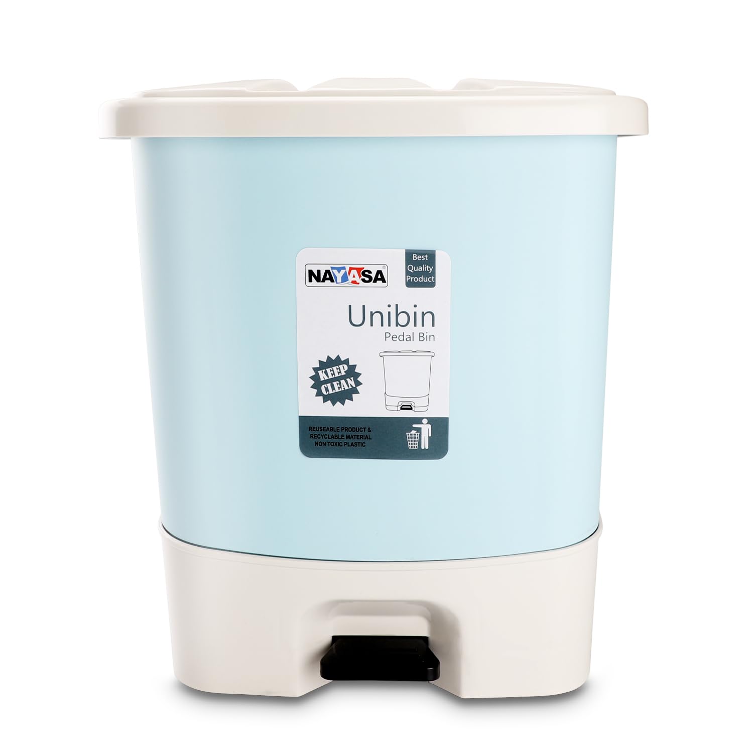 Nayasa Unibin Square Dustbin | 20 Ltrs Waste Bin with Handle | Plastic Garbage Bin for Kitchen, Bathroom, Office | Wet & Dry Waste Dustbin | Stylish & Durable Home Utility Bin | Light Blue