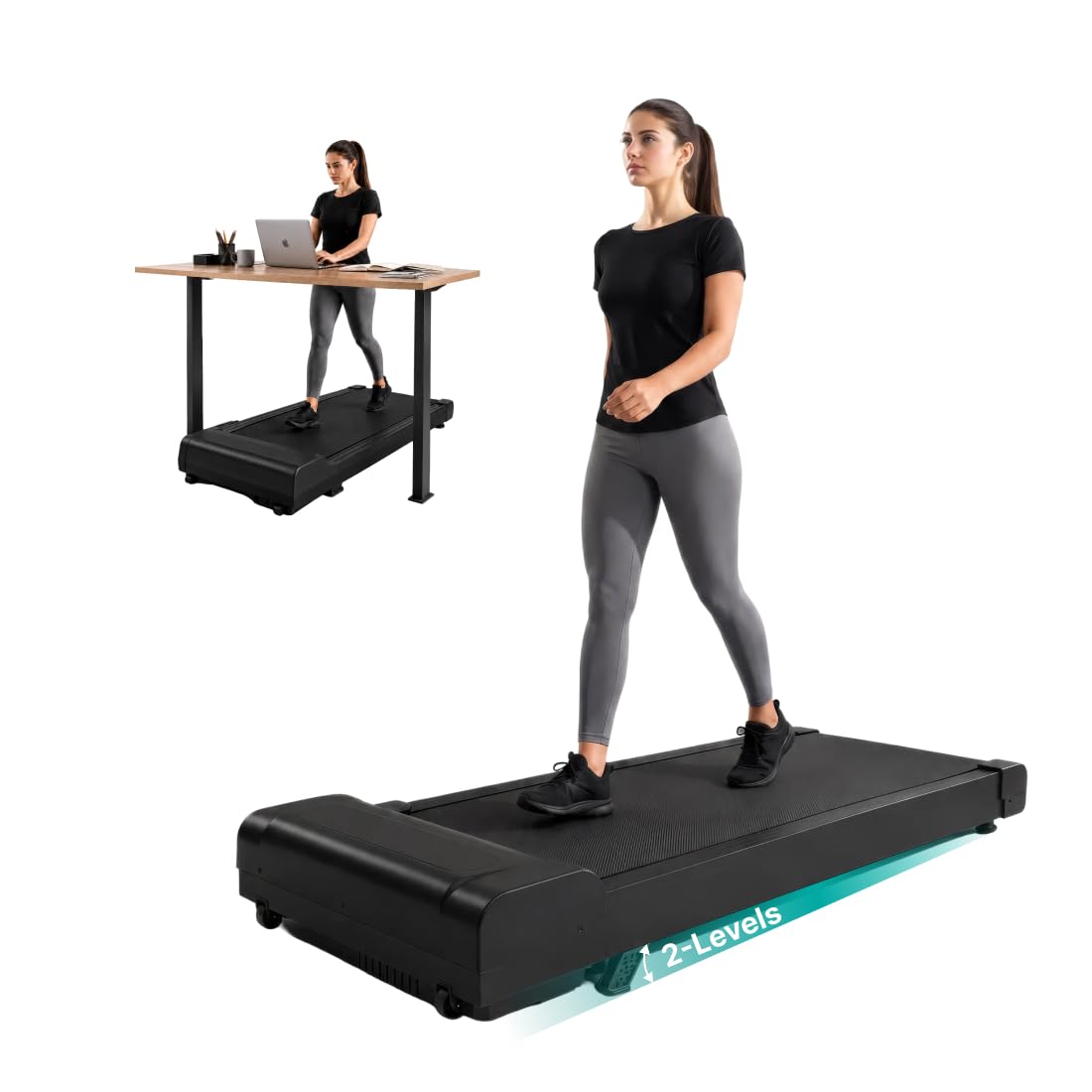 Fitkit by Cult Walking Pad Neo (BLDC 3.5HP Peak Power) Compact Under Desk Motorised Treadmill | Max Weight: 120kg | LED Display & 2-Level Inclination | Home use with Remote Control (Black)